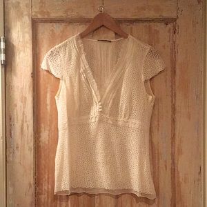 ELIE TAHARI Cotton Lace & Silk Crinkle Top